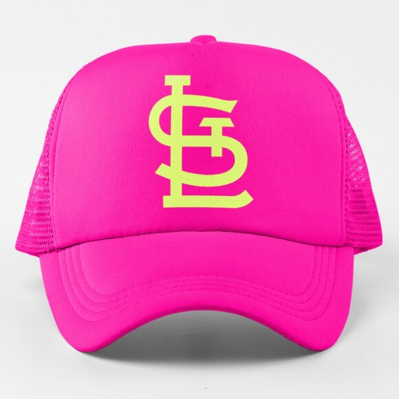 NEW St Louis Cardinals STL Electric Pop Foam Trucker Snapback Hat NEON HOT PINK - Picture 1 of 2